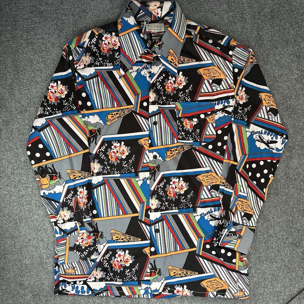 Vintage 1970’s Men’s Martini Long Sleeve Button Up AOP Sz (XL) 100% Polyester